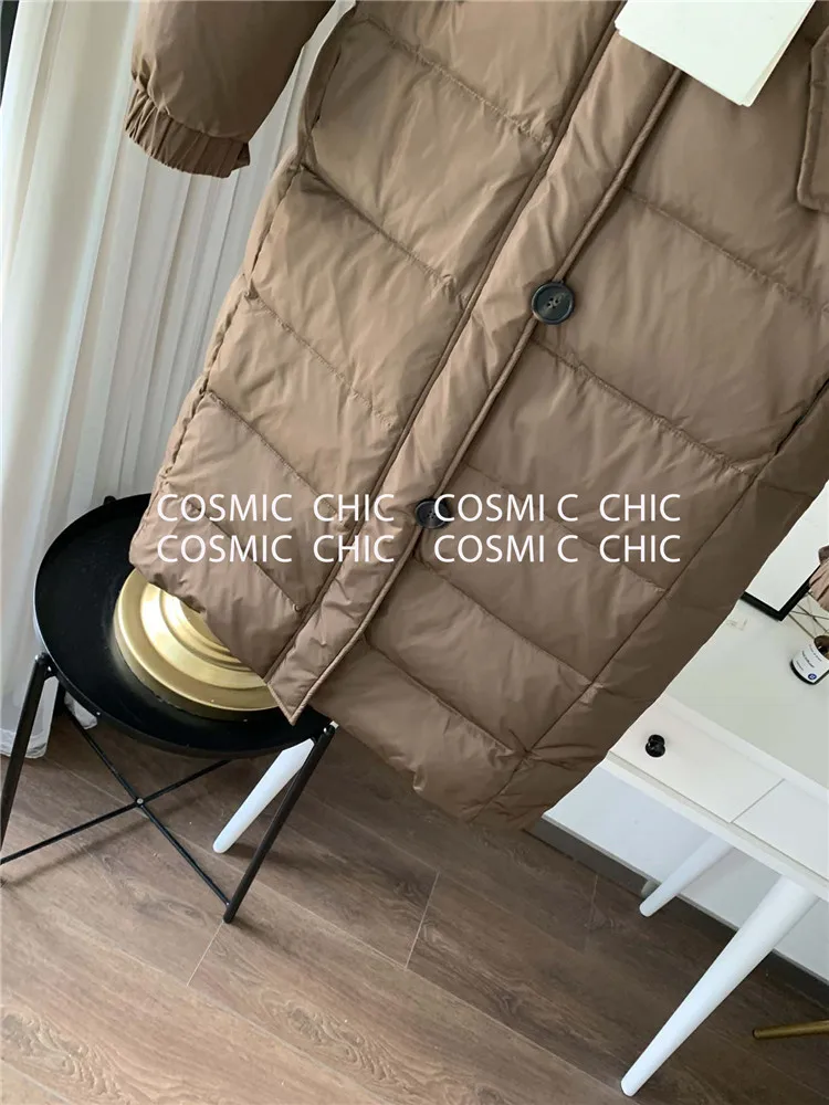 Cosmicchic,, для отдыха, длинный, однотонный, теплый, женский, зимний пуховик, Воротник из лисьего меха, с капюшоном, однобортное пальто