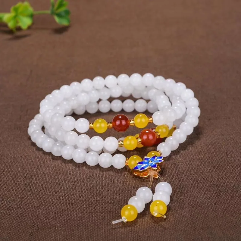 

Wholesale New Xinjiang White Jade 108 Rosary Bracelets, White Jade Beads, Prayer Beads Bracelets, Butterfly Accessories, Women's