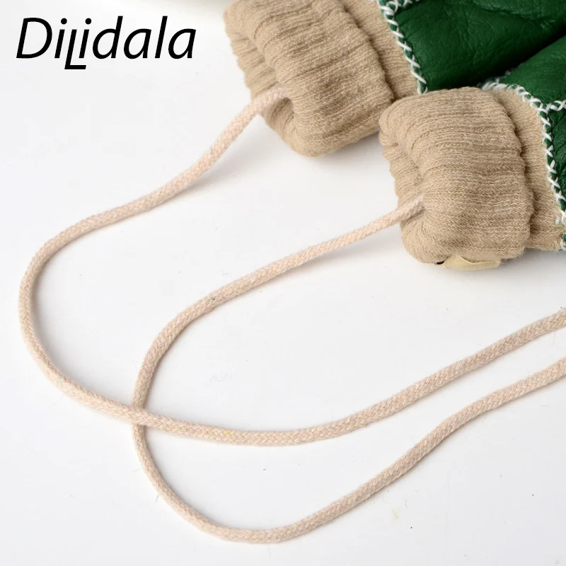 Dilidala уличные теплые зимние детские перчатки из овчины относится даже к студентам детям шнурок висящий на шее овечья шерсть