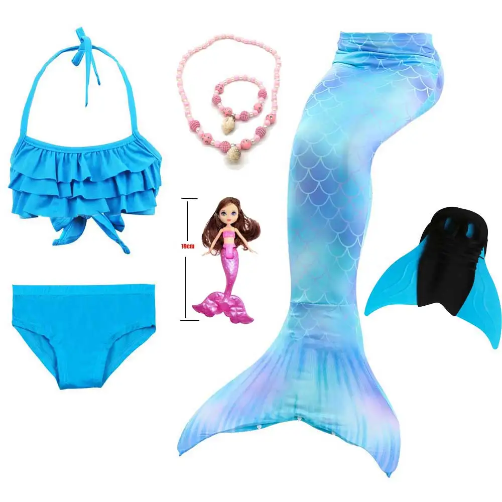7pcs Set Style 10 Нарядное платье для девочек; костюм принцессы; хвост русалки для плавания и бикини; купальный костюм; ласты-плавники; Косплей; костюм на Хэллоуин - Цвет: 7pcs Set Style 10