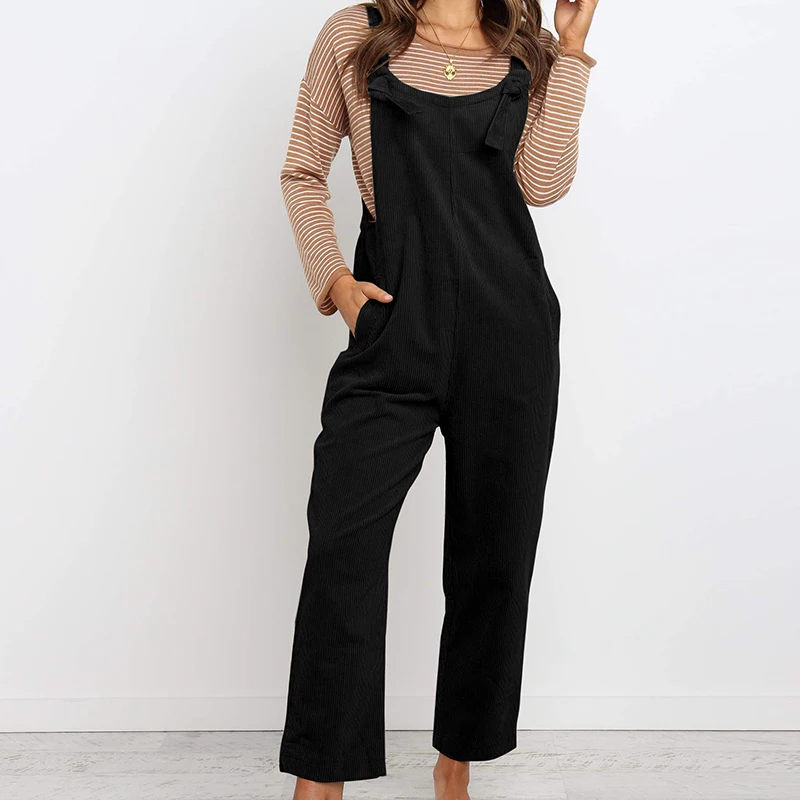 Womens Sleeveless Jumpsuit  Ladies Slim Fit Playsuit Trousers Overalls Women Spaghetti Strap Playsuit Corduroy Solid Dungarees