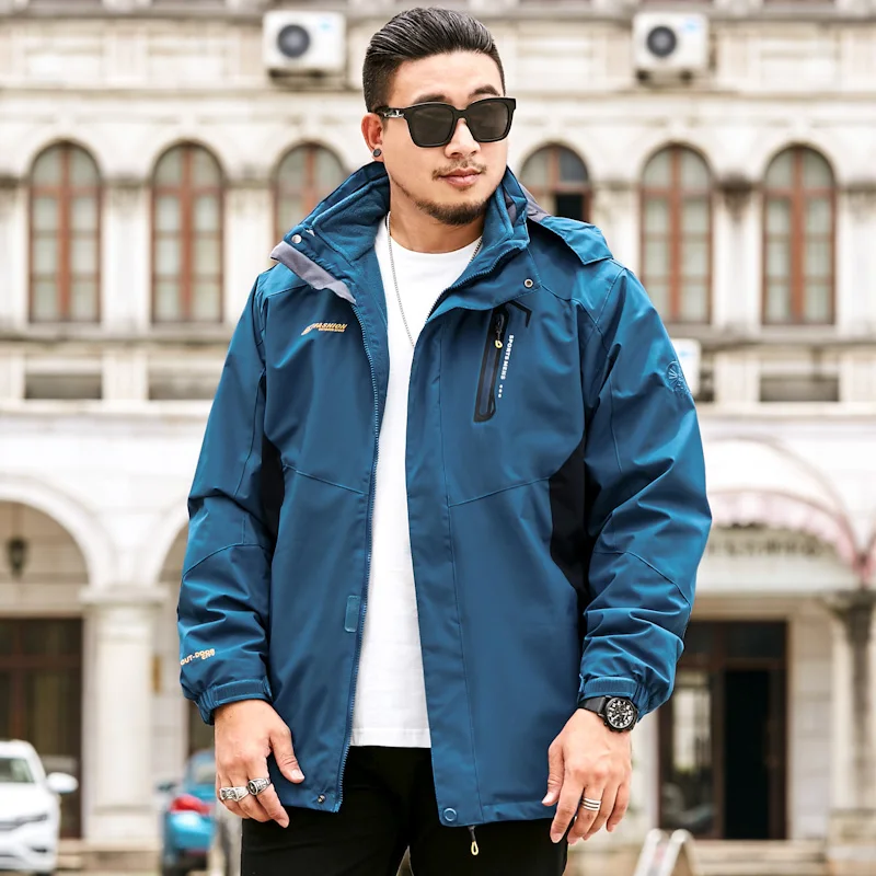 new plus size 8XL 7XL Men's Winter Fleece Jacket 2 Pieces Outdoor Sports Windbreaker Fishing Hiking Camping Ski Brand Coat