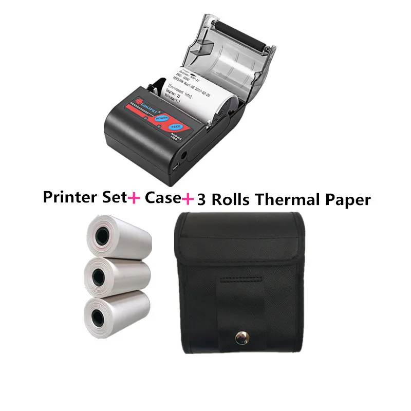 Portable bluetooth Printer set plus case and 3 rolls paper