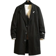 Ветровка Для мужчин тонкий средней длины свободные ветровка Для Мужчин's Повседневное однобортный однотонный Цвет хлопковый костюм куртка с воротником