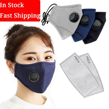 

Protective Face Mask Breathing Valve With 2 Replaceable Filters Washable Cotton Activated Carbon Filter Anti Dust Mouth Masks