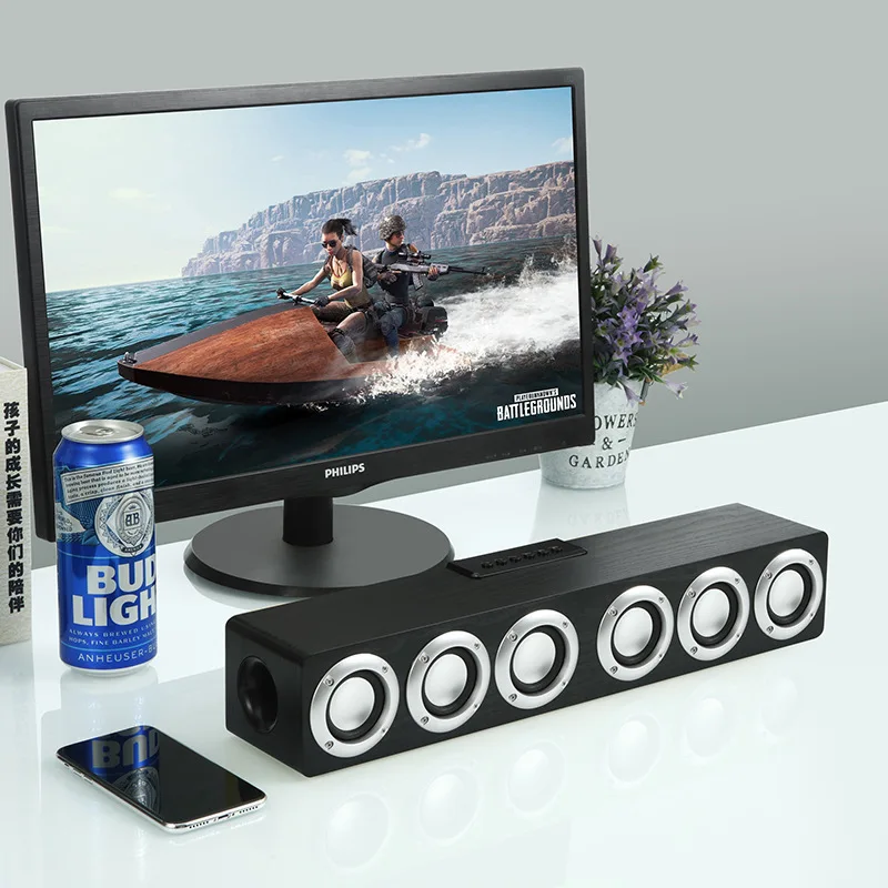 Buy Home theater portable column Bluetooth Speaker Wireless wood speaker Alarm Clock Radio subwoofer Soundbar for TV speaker AUX USB