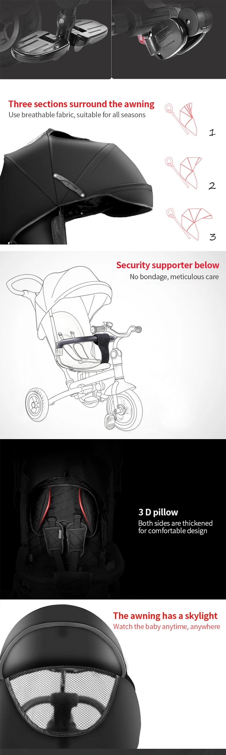 Tricycle kids stroller oem trike baby stroller pouch baby 3 wheel stroller