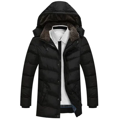Winter Jacket Men Parka Coat Male Casual Slim Fit Mid-long Coat Men Hooded Collar Thick Warm Windbreaker Parka Men L-XXXL - Цвет: Черный