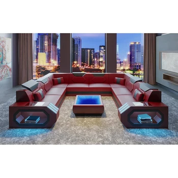 

italian new design sectional hollywood u shape sofa with led coffee table