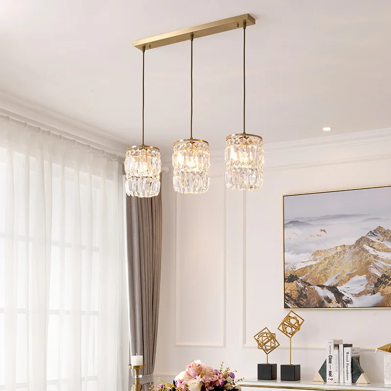 

Light luxury full copper crystal chandelier modern minimalist bedroom restaurant creative Nordic personality bar lamp WY12185