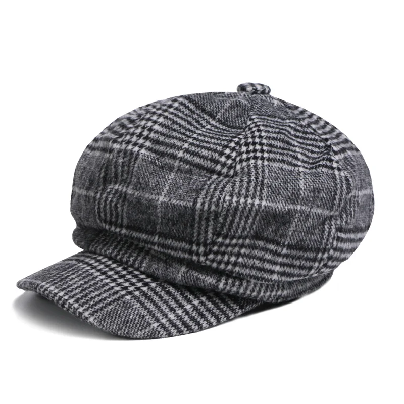 Fashion Newsboy Beret Cap For Men And Women Cabbie Octagonal Hat Golf Driving Beret Summer Winter Autumn Retro Lattice Plaid Hat - Цвет: B
