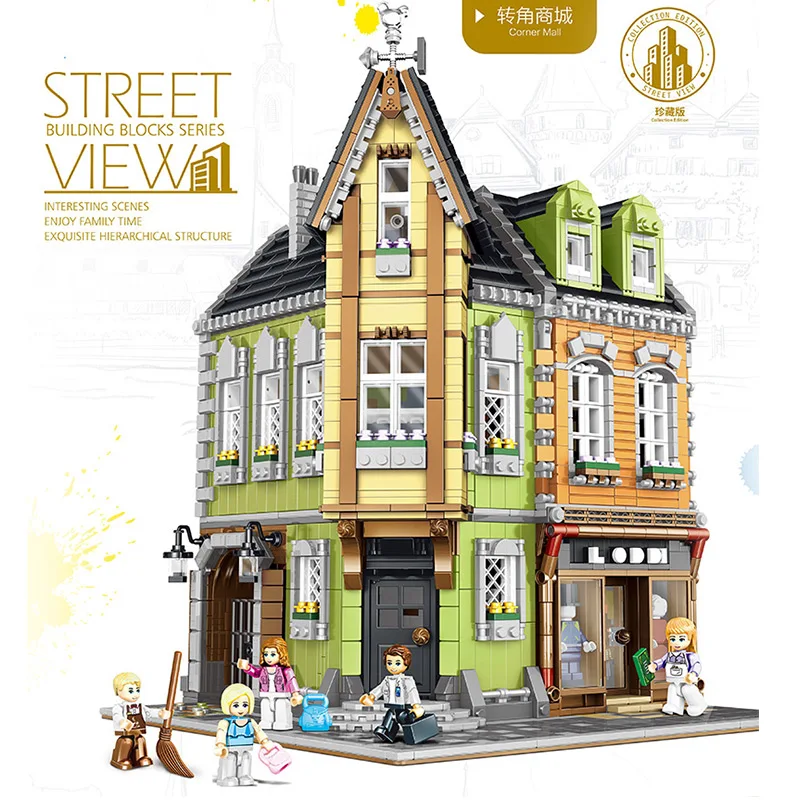 Серия City Streetview The bricktivy victor's lab угловой набор «магазин» MOC модель строительные блоки кирпичи детские игрушки подарки Рождество
