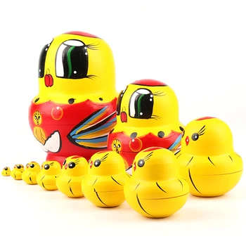 

Children'S Educational Toys 10 Pieces Set Chicks Patterns Wooden Russian Nesting Dolls Stacking Home Office Decoration kids Toys