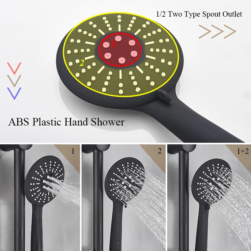 Matte Black Thermostatic Bathtub Faucet Bathroom Hot Cold Mixer Tap Wall Mount Bath Shower Faucets Handshower Robinet Baignoire 4