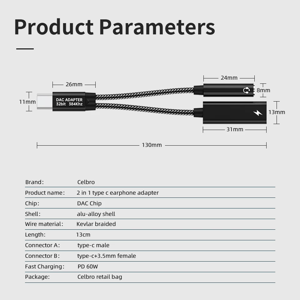 2 In 1 Type C To 3.5mm Jack Aux Usb C 