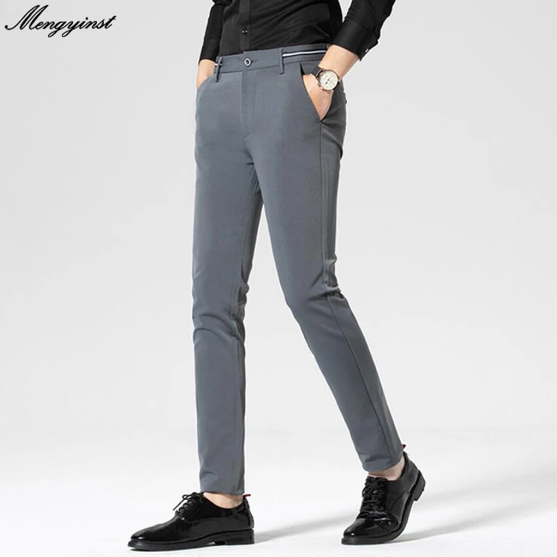 2021 мужские брюки из хлопка Бизнес Стиль мужской Slim Fit Брюки однотонные Длинные