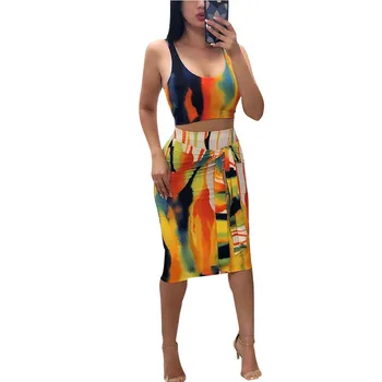 

Summer Two Piece Set Women Sleeveless Vest Crop Top Long Skirt Slim Dress Suit Clubwear Bodycon Outfit 2pcs Set Hot