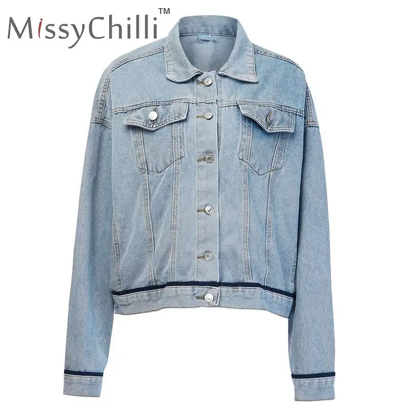 MissyChilli однобортные синие джинсовые куртки женские с длинным рукавом сексуальные уличные осенние пальто зимние модные вечерние куртка клуба - Цвет: Синий