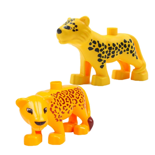 Zoo Animals Series Set Big Size Building Blocks Assemble Accessories Cute Birds Beasts Elephant Tiger Bricks Education Toys Kids Two leopards