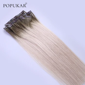 

Popukar seamless PU clip in human hair extensions straight 9PCS ombre hair extentions human hair clip in