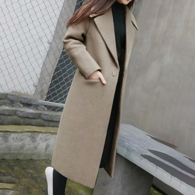 

wool blends Women coat Winter Elegant Loose turn down collar Overcoat classy Coat Pockets Plus Size female wool