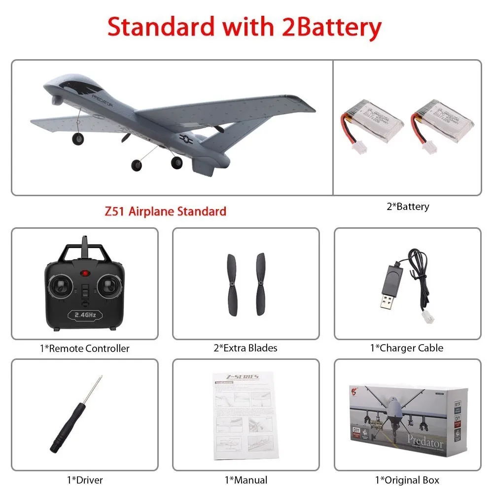 Летающая модель планеры RC Plane 2,4G 2CH Predator Z51 пульт дистанционного управления RC самолет размах крыльев пена хватать руками игрушка-планер самолеты - Цвет: 2B color box