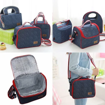 

Denim Lunch Bag Kid Bento Box Insulated Pack Picnic Drink Food Thermal Ice Cooler Leisure Accessories Supplies Product Stuff