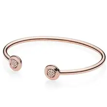 925 пробы серебряный браслет из розового золота с надписью и кристаллами, Открытый браслет, подходит для женщин, очаровательные ювелирные изделия из бисера