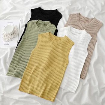 

Women Sleeveless Tank Tops Sexy Female 0-Neck Knitted Club Girls Camis Tops Fashion Solid Women Clothes Top summer women 2020