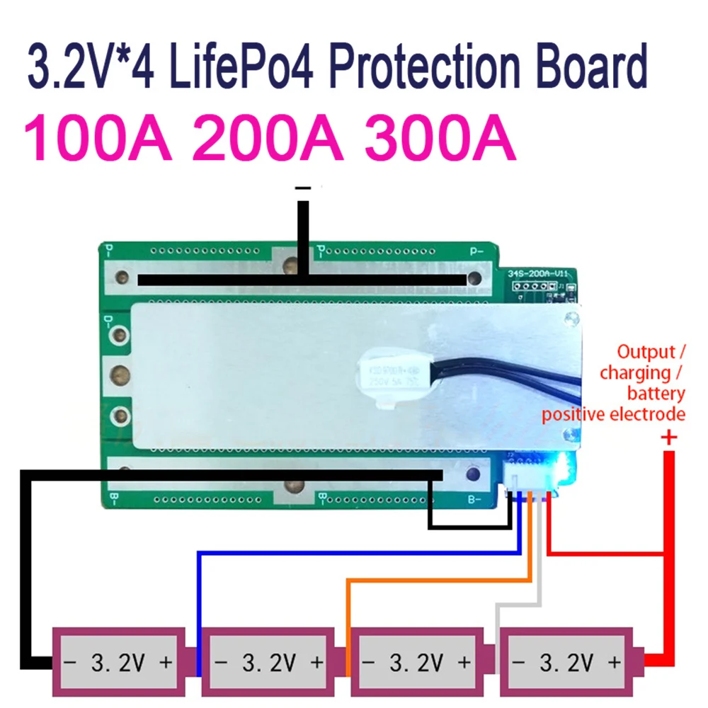 4S 100A 200A 300A 3,2 V LifePo4 Защитная плата 12,8 V автомобильный инвертор BMS PCB