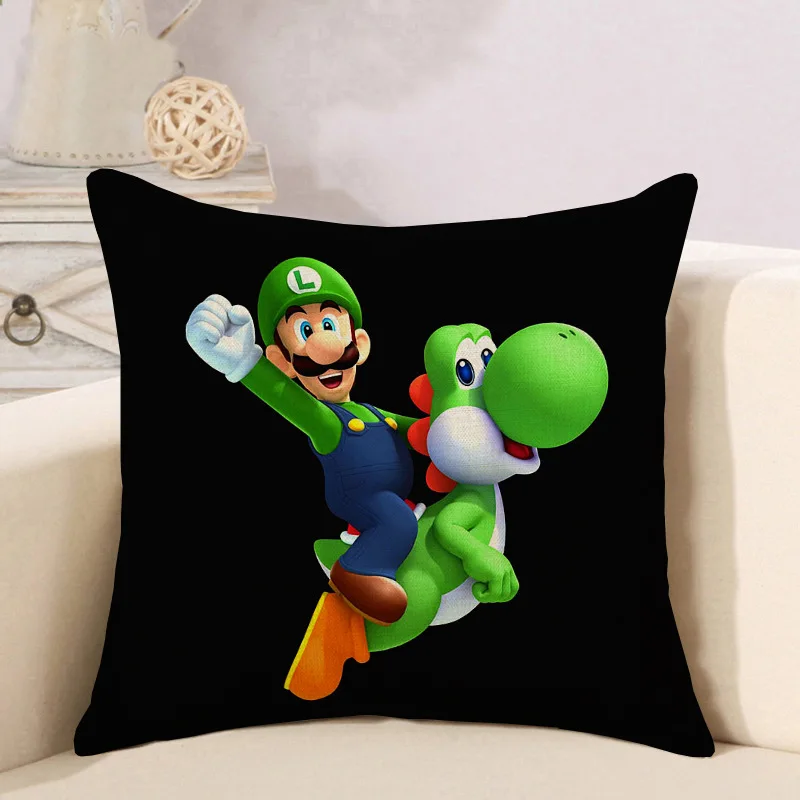 Наволочка для подушки с рисунком из мультфильма «Super Mario Bros» 45*45 см, хлопковый льняной чехол для подушки, наволочка для автомобиля, дивана, товары для украшения дома