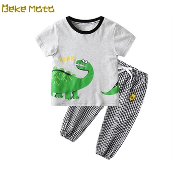 

Children Clothing Set For Boys 2020 Summer Cartoon Short Sleeve T Shirts Plaid Pants Toddler Boy Clothes Kids Baby Suit Set
