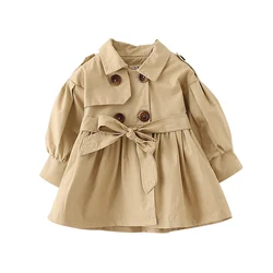 Chic Cotton Baby Trench Coat for Girls - Stylish Autumn/Spring Outerwear (Khaki)
