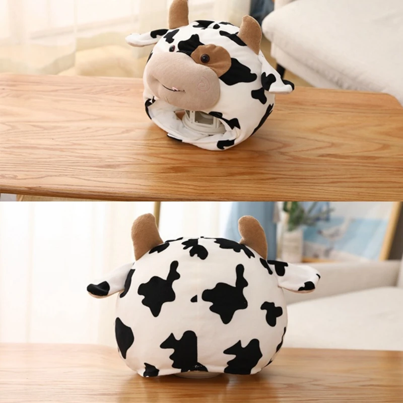 Funny Milk Cow Head Plush Hat Pillow Spot Print Cartoon Animal Stuffed Toy Headgear Cap Cosplay Party Photo Props 4