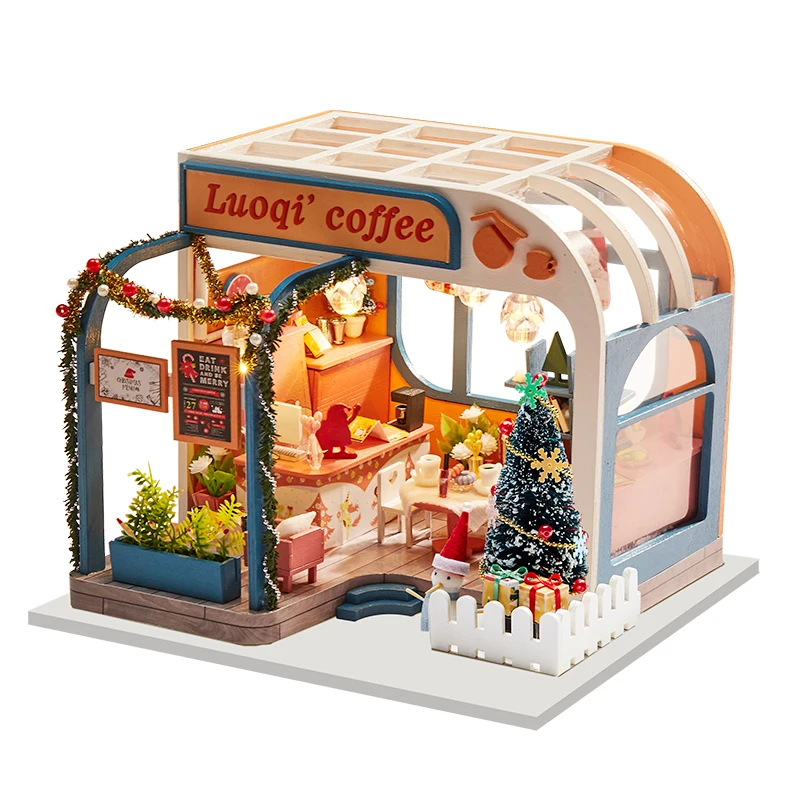 Кукольный дом Кофейня миниатюрный кукольный домик Модель игрушки деревянный дом мебель сборные наборы паззлы игрушки для детей Рождественский подарок