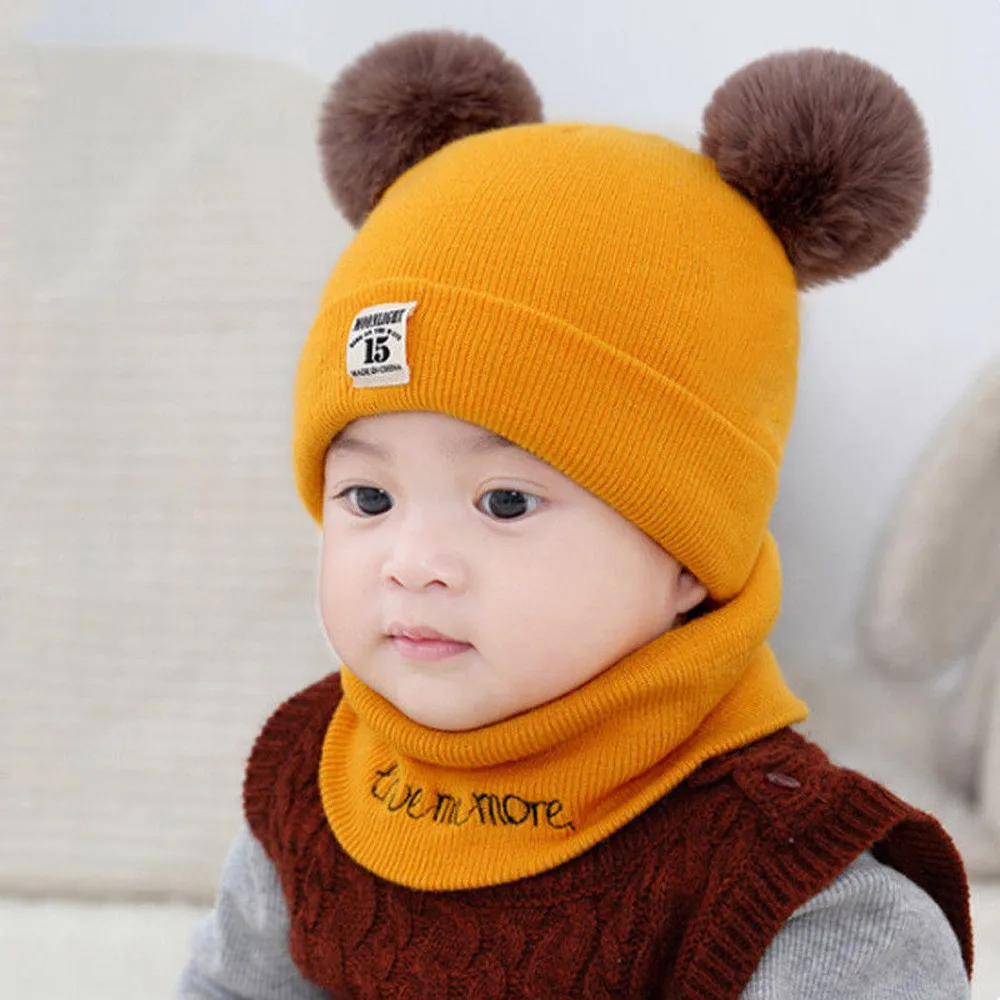 Autumn and winter baby hat baby wool hat warm baby child hat bib suit children hat Knitted Cap Winter Warm Girls Boys Hats Cap Scarf Children Caps