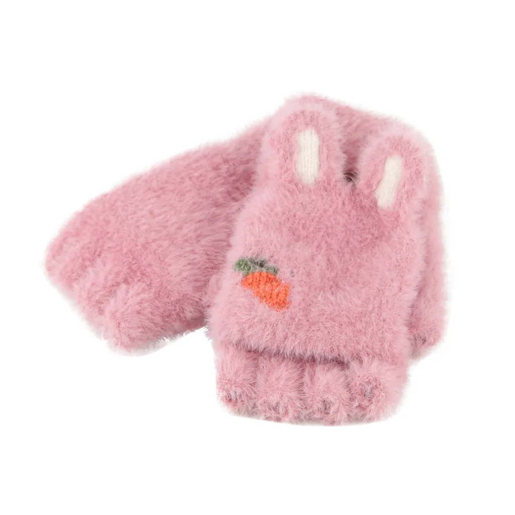 Feitong/зимние перчатки; детские плюшевые перчатки; теплые перчатки без пальцев; зимние теплые перчатки; варежки - Цвет: Watermelon Red