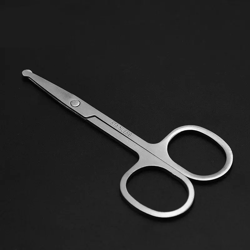 100% New 1pc Stainless Steel Mini Portable Curved Mustache Nose Ear Hair Remover Scissor Trimmer Safety Tips 2