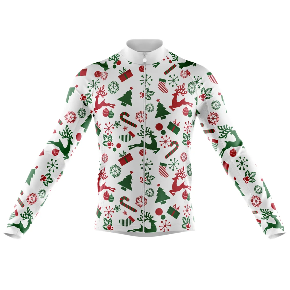 

2022 Christmas Funny Print Long Sleeve Fleece Winter Cycling Jersey Quick Dry Bicycle Wear Men's Cycling Autumn Clothing Outdoor