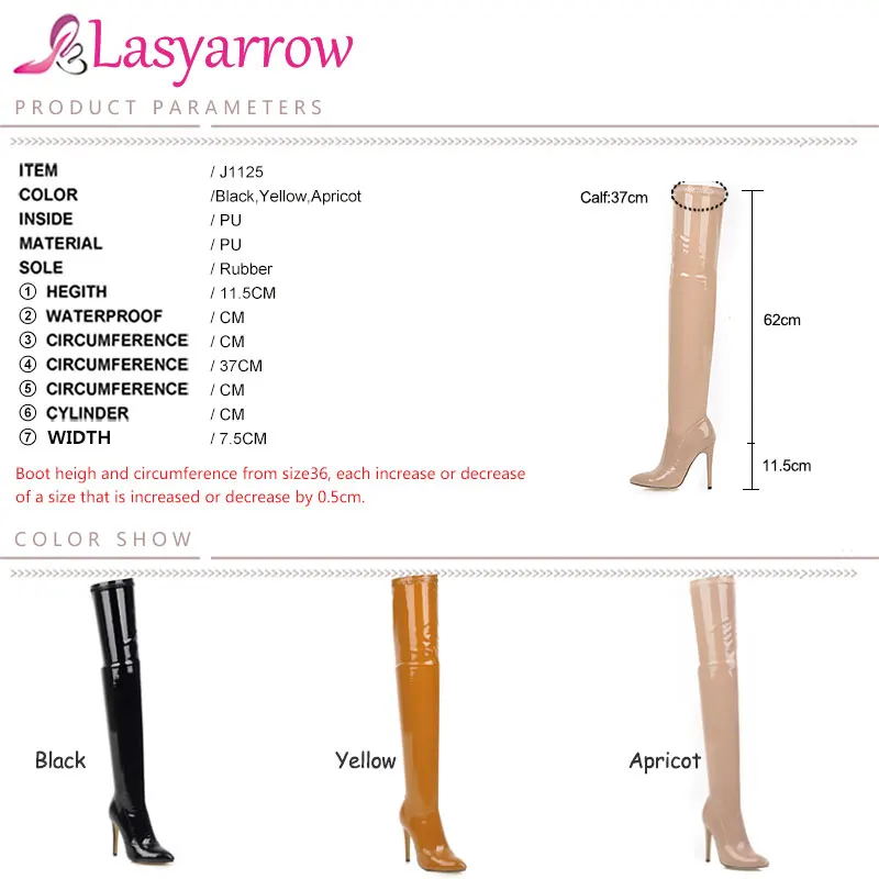 Lasyarrow плюс Размеры 46 сапоги до бедра Для женщин Лакированная кожа обувь с гибкой подошвой Для женщин Повседневное на молнии; женские зимние теплые Изящные высокие сапоги J1125