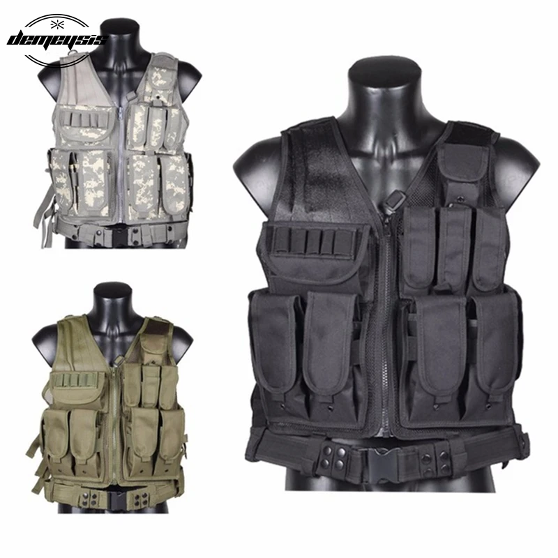 

Military Tactical Equipment Police Training Combat Vest Army Paintball Hunting Armor Airsoft Molle Vests with Gun Holster