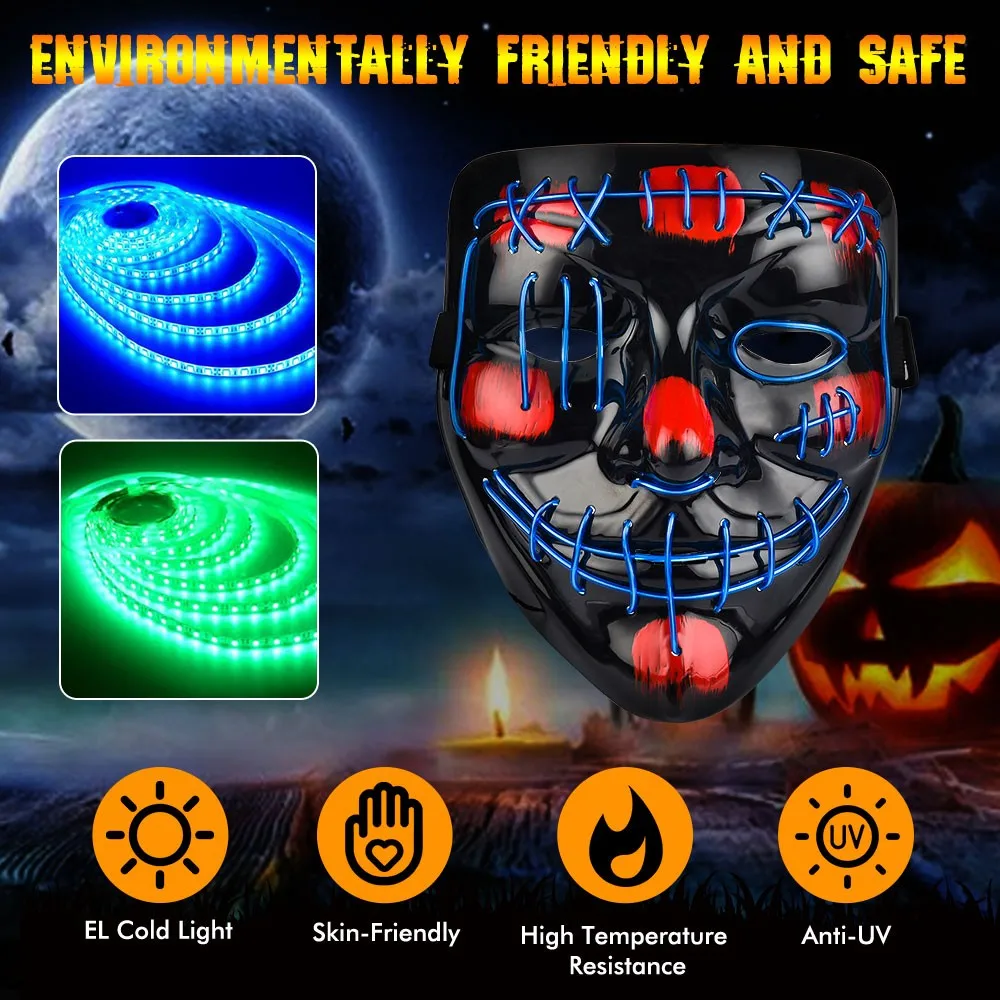 Halloween Skeleton LED Mask Glow Scary Skull cold Light Up Costume Cosplay Skull Party Masks three colors optional
