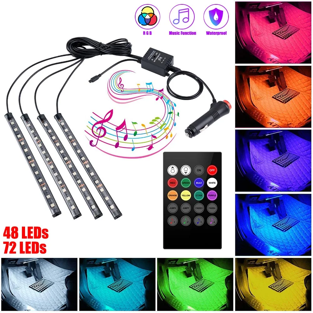 12V LED Car Interior Light Strip 10W Music Control Strip Lights Wireless IR Remote Light Strip Flexible Atmosphere Light Strip