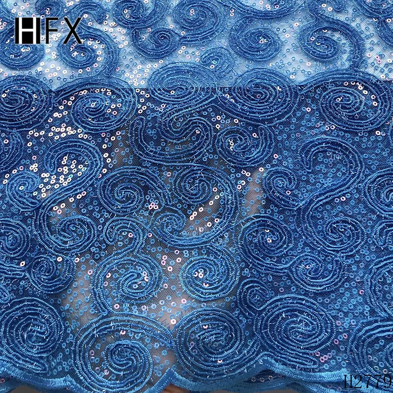 HFX сгоревшая оранжевая нигерийская кружевная ткань африканская французская кружевная ткань высокого качества с блестками для свадебного платья 5 ярдов H2779