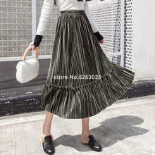 Корейская мода плиссированная юбка осень зима бархатная юбка Повседневная Эластичная Высокая талия миди юбка куртка Femme юбки женские Faldas
