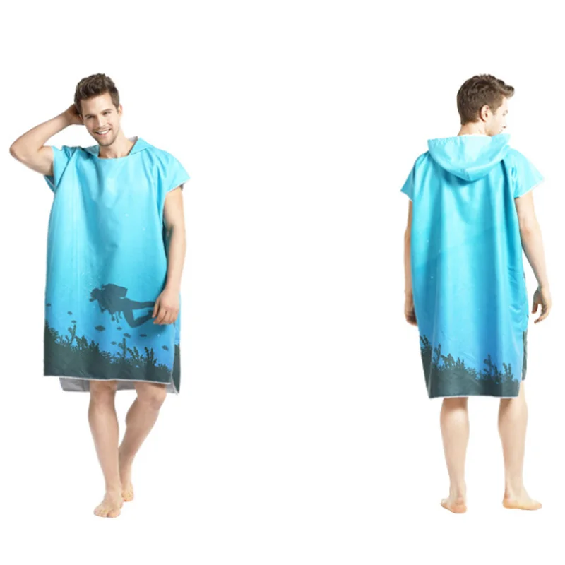Divers Printing Changing Robe Bath Towel Fashion Outdoor Adult Hooded Beach Towel Poncho Man Bathrobe Towels