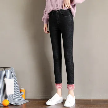 

Women Winter Warm Thicken Plus Velvet Leggings Female Skinny Denim High Waist Jeans Sexy Silm Style Elastic Pencil Pants
