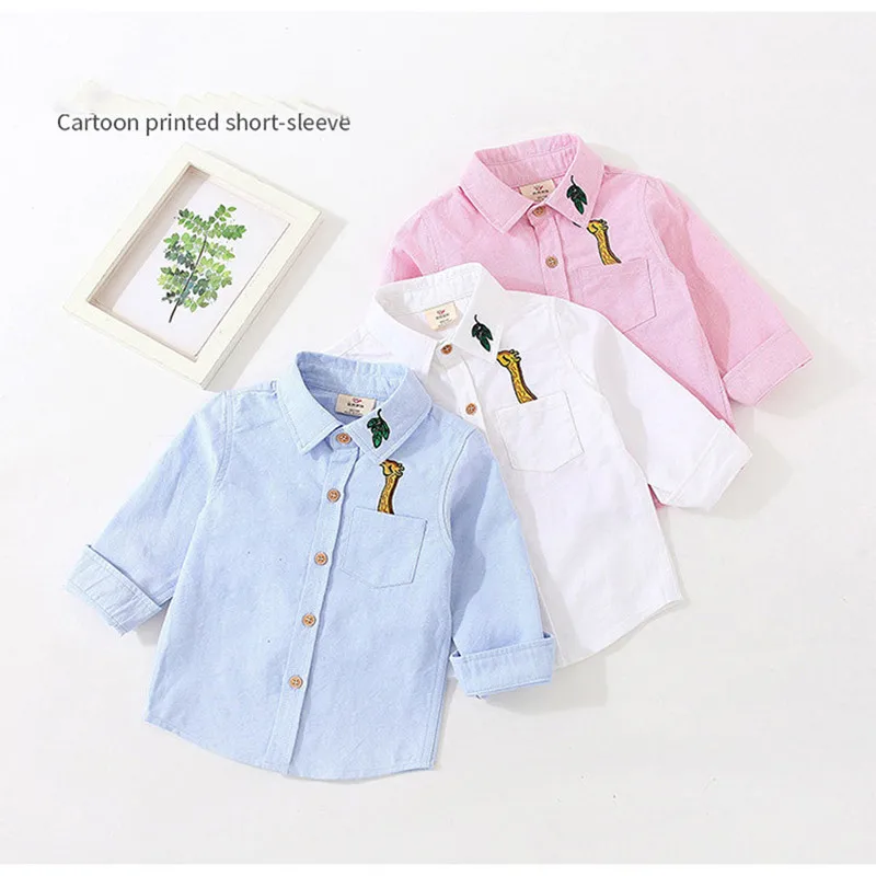 Spring Autumn 2 3 4 6 8 10 Years Children'S Cloth Turn-Down Collar Long Sleeve Embroidery Animal Baby Kids Boys Cotton Shirt