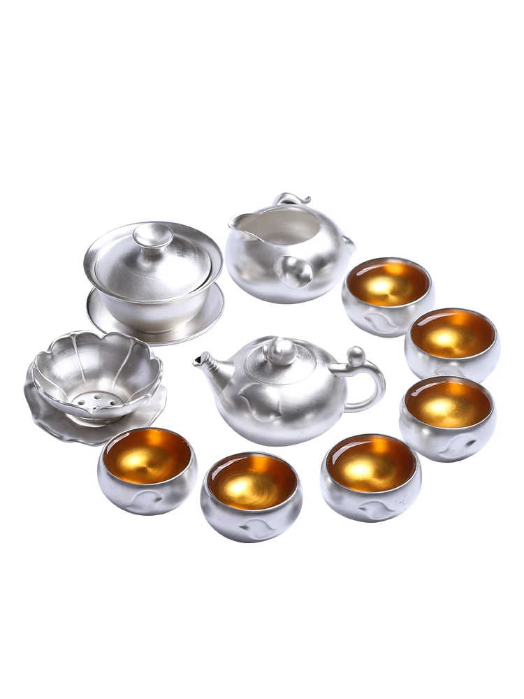 

999 sterling silver tea set kung fu tea cup set with silver set tea home ceramic teapot lid bowl gift box