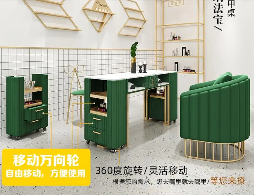 Description Picture 2 of itemNet red gold manicure table and chair set simple modern marble double deck manicure shop manicure table
